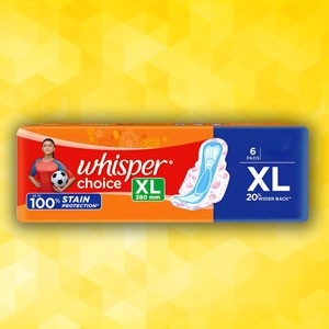 Whisper Choice Sanitary Pads for Women, XL, 6 Napkins